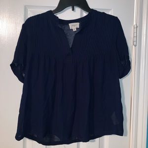 Navy sheer v-neck blouse